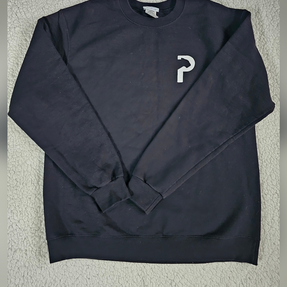 Champion Super Crew Sweatshirt Size - L Black Eco Has A P With An Animal On It